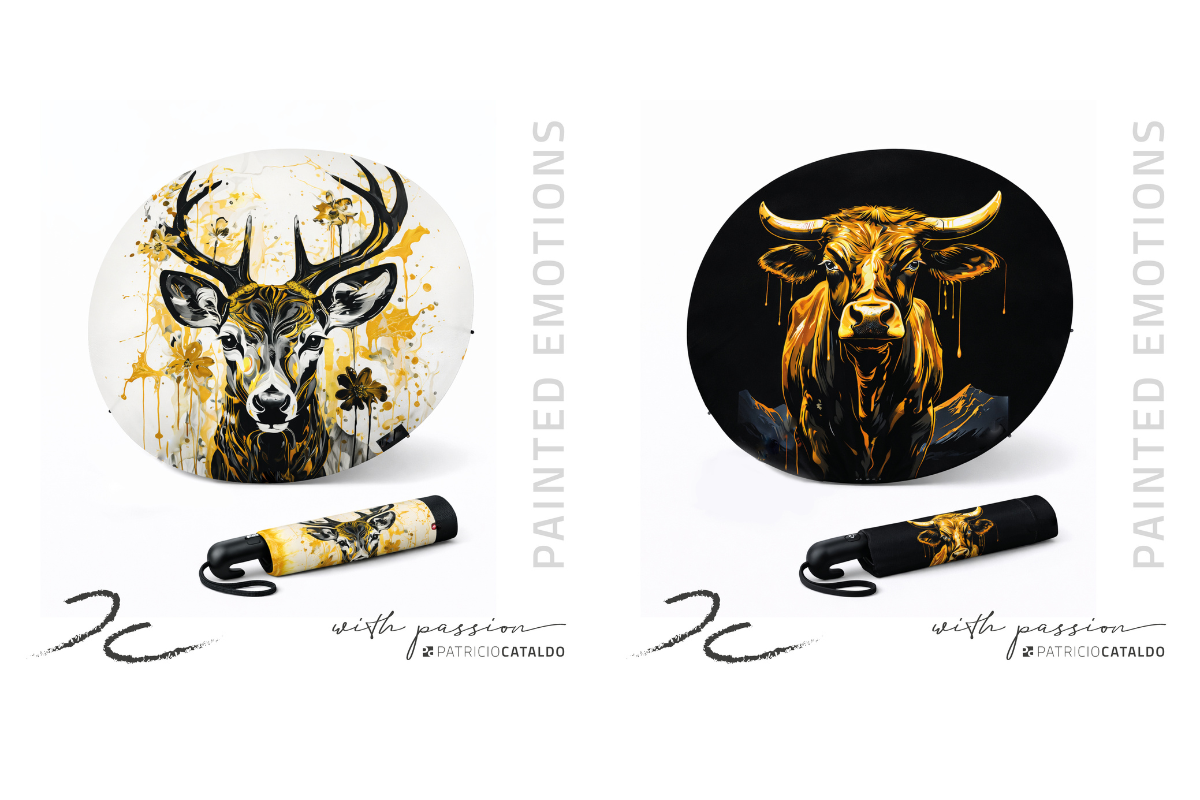 Stylische Regenschirme mit Hirsch und Kuh bei verKORKst - Kreatives mit Kork